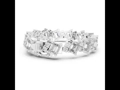 18k White Gold Emerald/Round Lab-Grown Diamond Engagement Bracelet for Women | Pure Carat