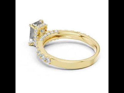 Emerald & Round Lab-Grown Diamond Solitaire Ring in 18K White Gold – Pure Carat