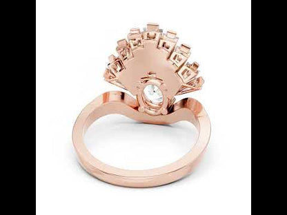 14K Rose Gold Oval Baguette & Round Lab-Grown Diamond Stud Ring for Women | Wedding | Pure Carat