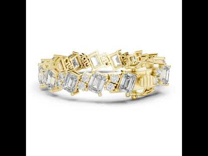 18k White Gold Emerald/Round Lab-Grown Diamond Engagement Bracelet for Women | Pure Carat