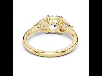 14K Yellow Gold Cushion & Trillion Lab-Grown Diamond Engagement Ring for Women - Pure Carat