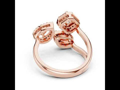 18K Rose Gold Emerald/Marquise/Round Lab-Grown Diamond Stud Ring for Women | Pure Carat