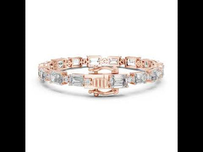 14k Rose Gold Emerald/Round Lab-Grown Diamond Engagement Bracelet | Pure Carat