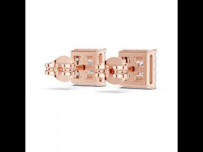 18K Rose Gold Princess & Round Cut Diamond Stud Earrings for Women | Engagement Wear | Pure Carat