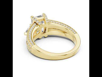 Women's Diamond Ring - Emerald, Pear & Round Cut Dimond in 14K Yellow Gold - Pure Carat