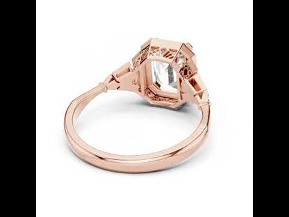 18K Rose Gold Emerald & Round Lab-Grown Diamond Ring for Women | Bridal Wear | Pure Carat