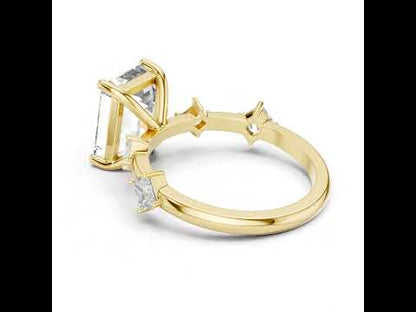 18K Rose Gold Emerald & Princess Lab-Grown Diamond Wedding Ring for Women | Pure Carat