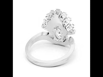 14K Rose Gold Oval Baguette & Round Lab-Grown Diamond Stud Ring for Women | Wedding | Pure Carat