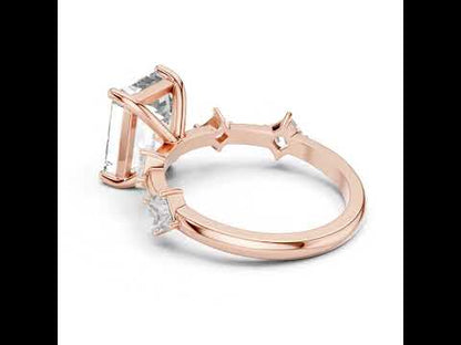 18K Rose Gold Emerald & Princess Lab-Grown Diamond Wedding Ring for Women | Pure Carat