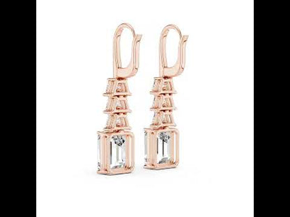 Bridal Stud Earrings | Emerald & Trapezoid Lab-Grown Diamonds | 18K Yellow Gold | Pure Carat