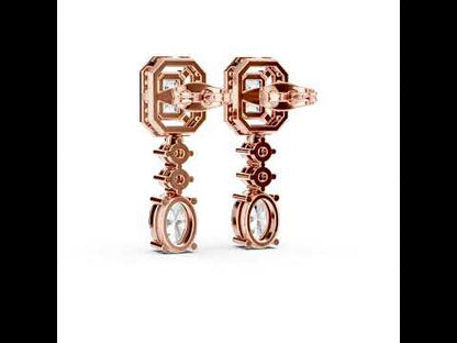 14k Rose Gold Oval/Emerald/Round Cut Diamond Party Wear Earrings for Women | Pure Carat