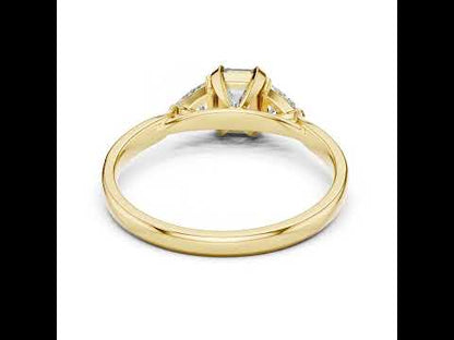 18K Yellow Gold Emerald & Trillion Lab-Grown Diamond Stud Ring for Women | Party Wear | Pure Carat