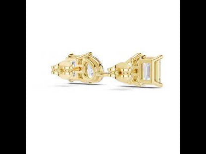 14K Rose Gold Emerald & Pear Lab-Grown Diamond Stud Earrings for Women | Office Wear | Pure Carat