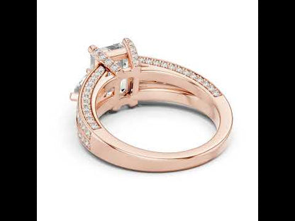 Women's Diamond Ring - Emerald, Pear & Round Cut Dimond in 14K Yellow Gold - Pure Carat