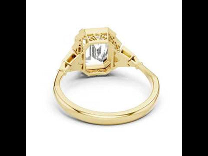 18K Rose Gold Emerald & Round Lab-Grown Diamond Ring for Women | Bridal Wear | Pure Carat