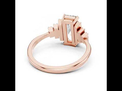 14K Yellow Gold Emerald & Round Lab-Grown Diamond Stud Ring for Women | Everyday Wear | Pure Carat