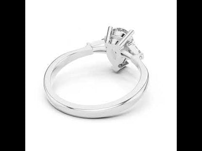 18K White Gold Pear & Custom Baguette Lab-Grown Diamond Engagement Ring for Women | Pure Carat