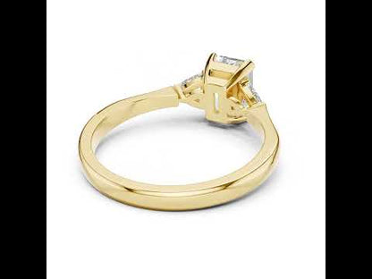 18K Yellow Gold Emerald & Trillion Lab-Grown Diamond Ring for Women | Office Wear | Pure Carat