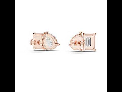 14K Rose Gold Emerald & Pear Lab-Grown Diamond Stud Earrings for Women | Office Wear | Pure Carat