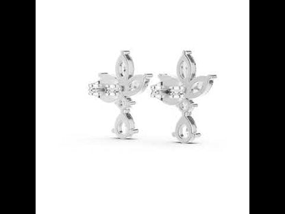 Pure Carat 14K White Gold Engagement Stud Earrings | Marquise, Pear & Round Diamonds