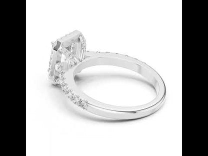 Emerald & Round Diamond Engagement Ring in 18K White Gold – Pure Carat