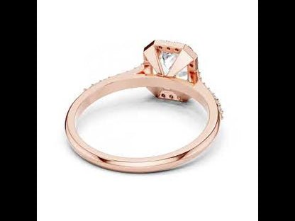 14K Rose Gold Emerald & Round Lab-Grown Diamond Stud Ring for Women | Everyday Wear | Pure Carat