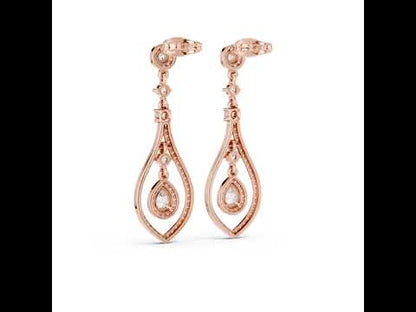 18K Rose Gold Round & Pear Lab-Grown Diamond Wedding Earrings for Women | Pure Carat
