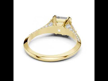 14K Yellow Gold Emerald Square Trillion & Round Lab-Grown Diamond Stud Ring for Women | Party Wear | Pure Carat
