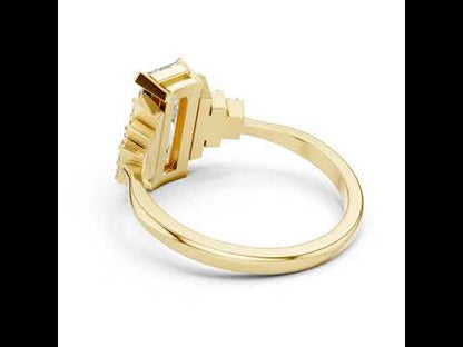 14K Yellow Gold Emerald & Round Lab-Grown Diamond Stud Ring for Women | Everyday Wear | Pure Carat