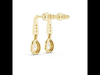 18K Yellow Gold Round & Pear Lab-Grown Diamond Wedding Earrings for Women | Pure Carat