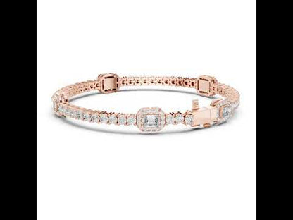 14k Yellow Gold Emerald/Round Lab-Grown Diamond Party Wear Bracelet | Pure Carat