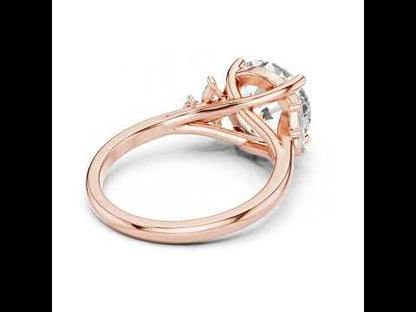Pure Carat 18K Rose Gold Office Wear Ring with Marquise & Round Lab-Grown Diamonds