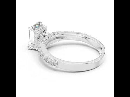 Emerald & Round Lab-Grown Diamond Solitaire Ring in 18K White Gold – Pure Carat