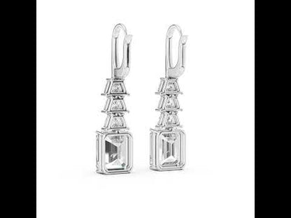 Bridal Stud Earrings | Emerald & Trapezoid Lab-Grown Diamonds | 18K Yellow Gold | Pure Carat