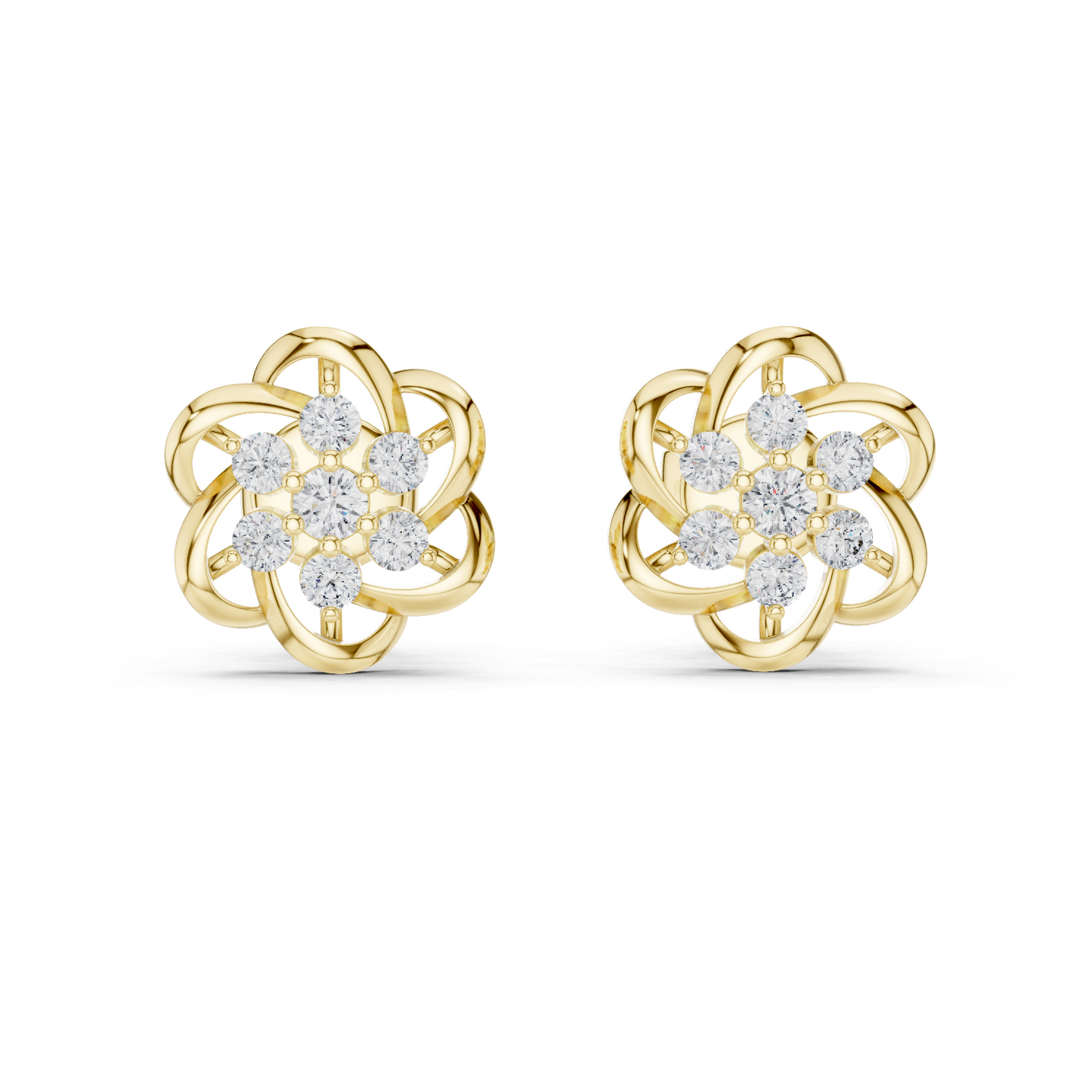 14K Gold Diamond Flower Studs crafted with lab-grown diamonds