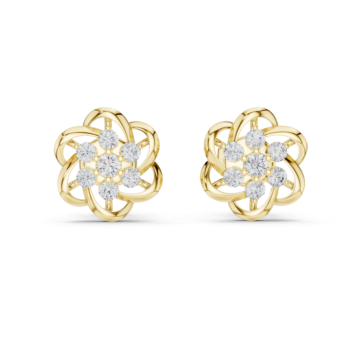 14K Gold Diamond Flower Studs crafted with lab-grown diamonds