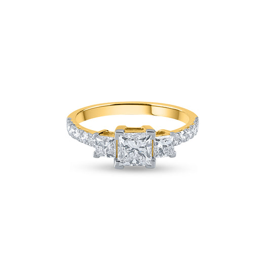 "Purecarat 14K Yellow Gold Princess Cut Three Stone Engagement Ring"