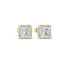 Purecarat 14K Yellow Gold Princess Cut Diamond Stud Earrings