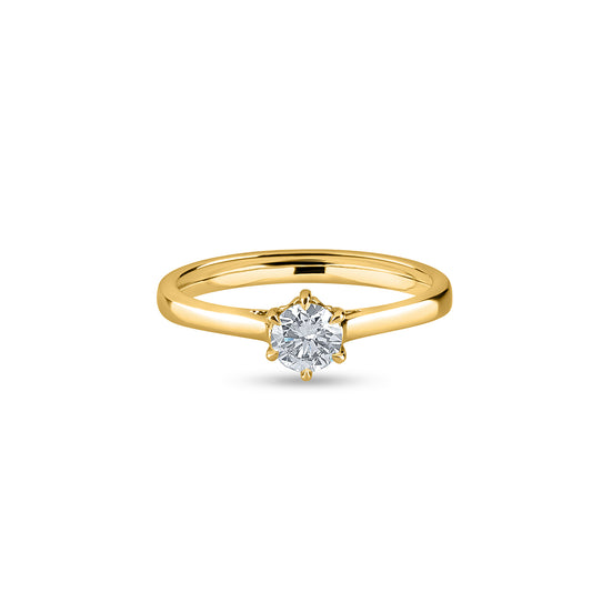 "Purecarat 14k Yellow Gold Round Diamond Engagement Ring with Sapphire Accents"