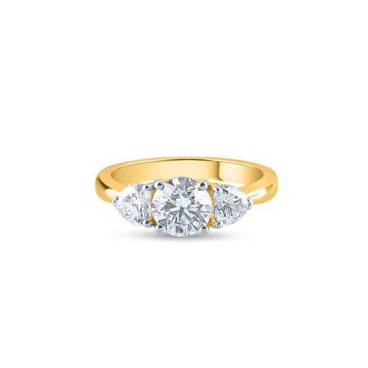 
"Purecarat 14k Yellow Gold Three Stone Pear Diamond Engagement Ring"