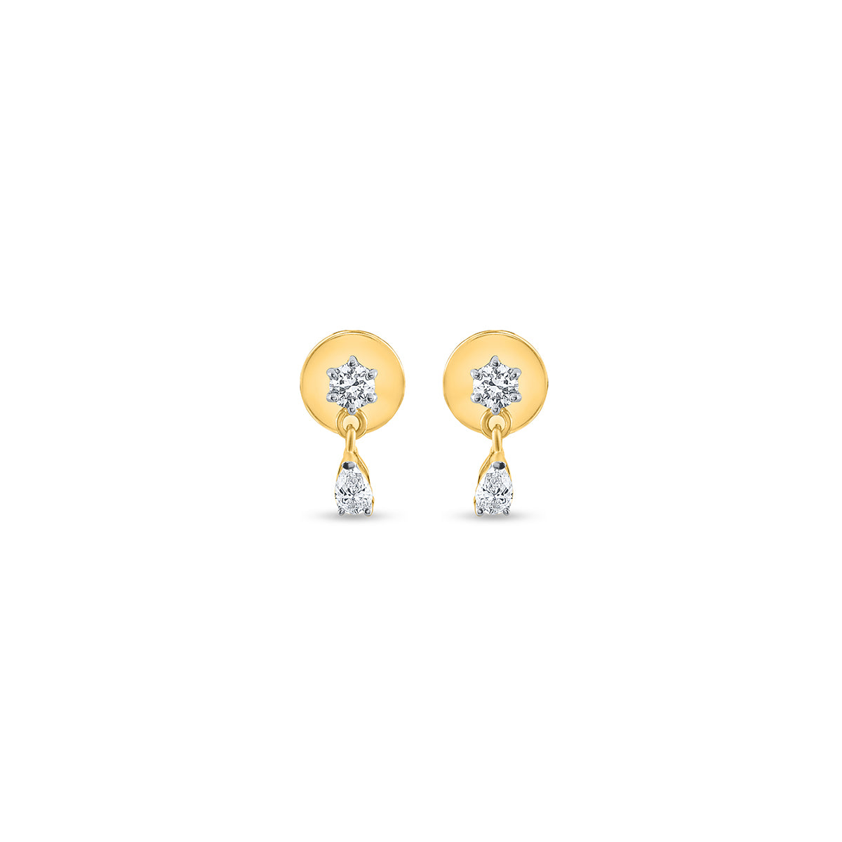 "Purecarat: 18K Yellow Gold Diamond Flower Drop Stud Earrings - Pear Shaped Dangle Design for Women"