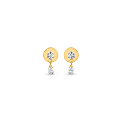 "Purecarat: 18K Yellow Gold Diamond Flower Drop Stud Earrings - Pear Shaped Dangle Design for Women"