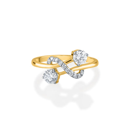 "Purecarat: 18K Yellow Gold Diamond Twist Ring - Solitaire Two-Stone Split-Shank Design"