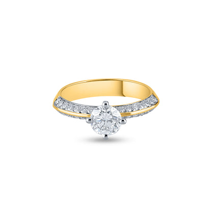 "Purecarat: 18K Two-Tone Yellow Gold Diamond Engagement Ring - Solitaire with Pave Accents"