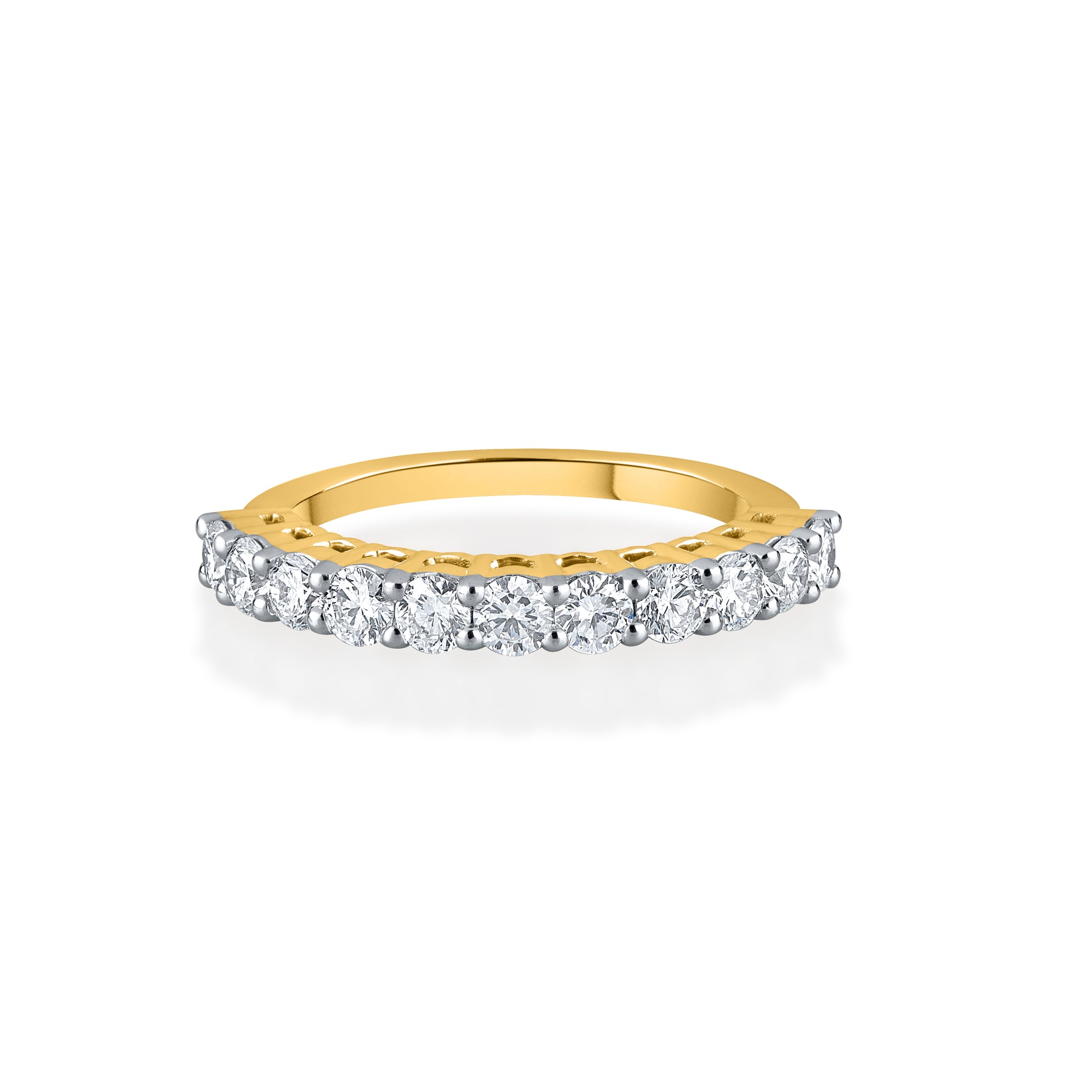 "Purecarat: 18K Yellow Gold Half Eternity Diamond Ring - Round Diamonds - Dailywear Band"