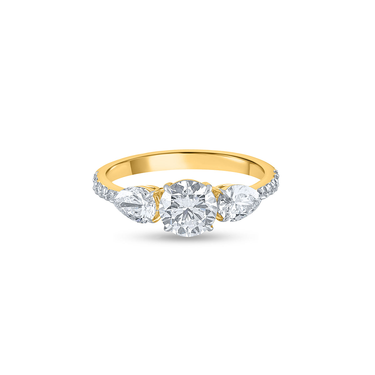 "Purecarat 18k Yellow Gold Three-Stone Diamond Engagement Ring"