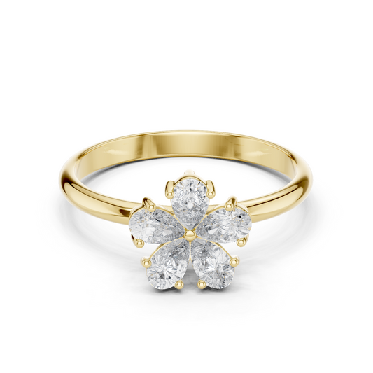 Yellow gold floral diamond ring for women with , elegant and lightweight design