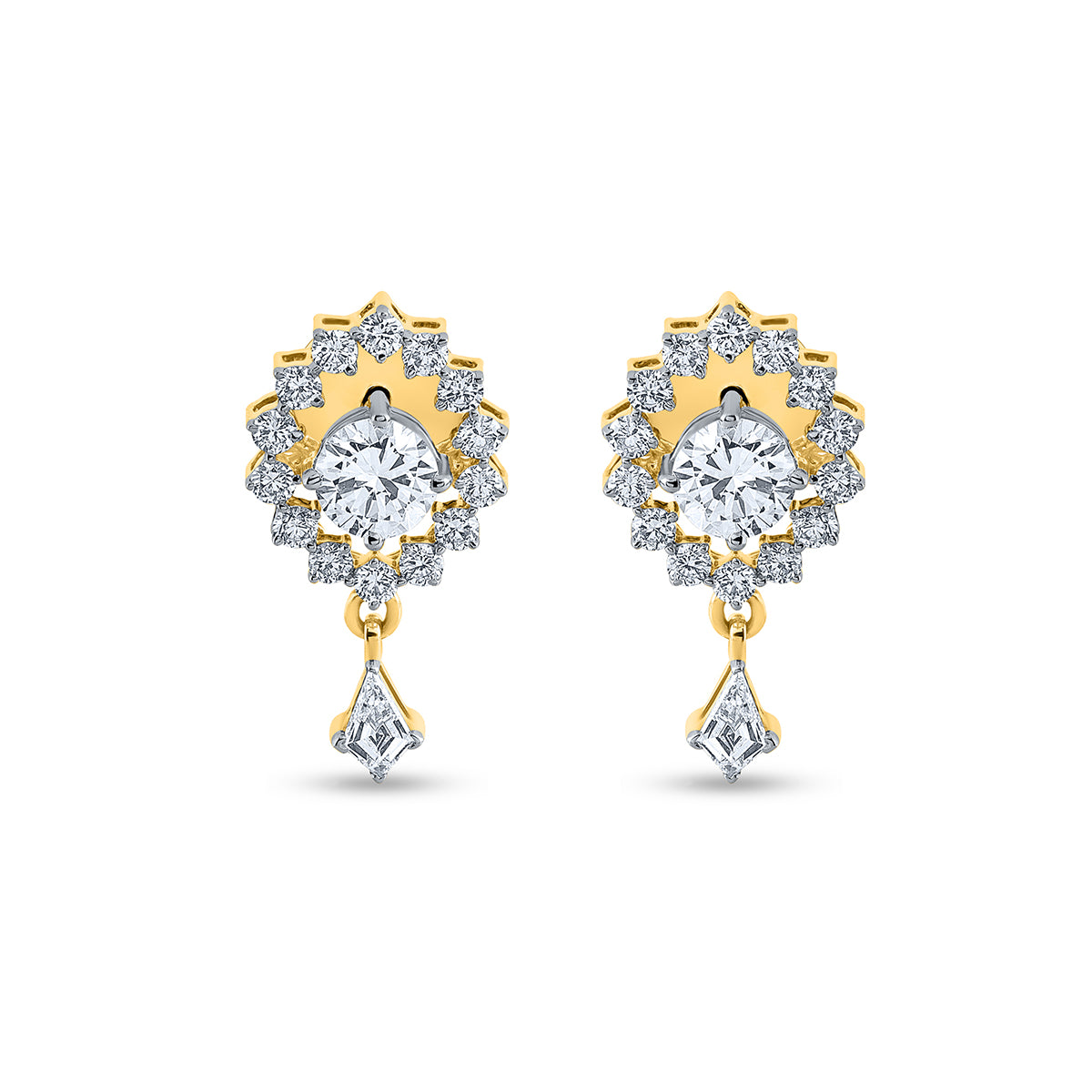 PureCarat lab grown diamond flower open ring 14K gold with round and pear shape diamonds