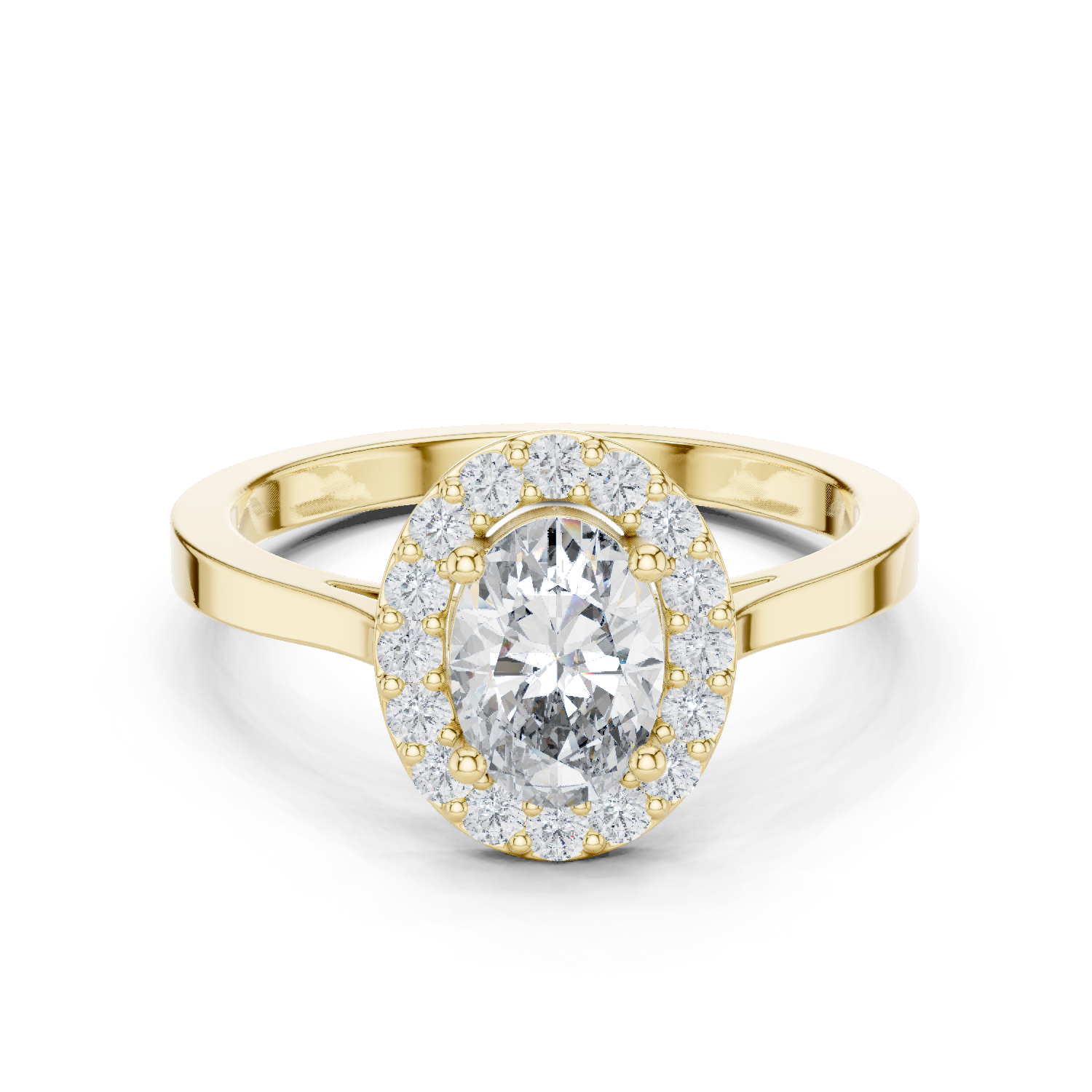 pureCarat Oval Diamond Halo Ring in Yellow Gold