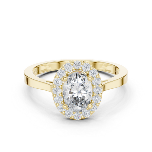pureCarat Oval Diamond Halo Ring in Yellow Gold